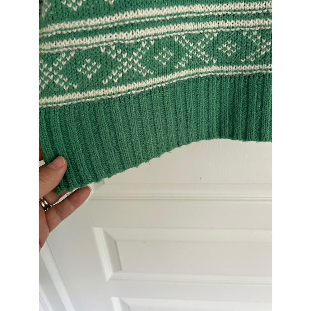American Eagle Sweater Green White Fair Isle Knit Pullover Boho SoftGirl Cozy XS - Picture 4 of 9